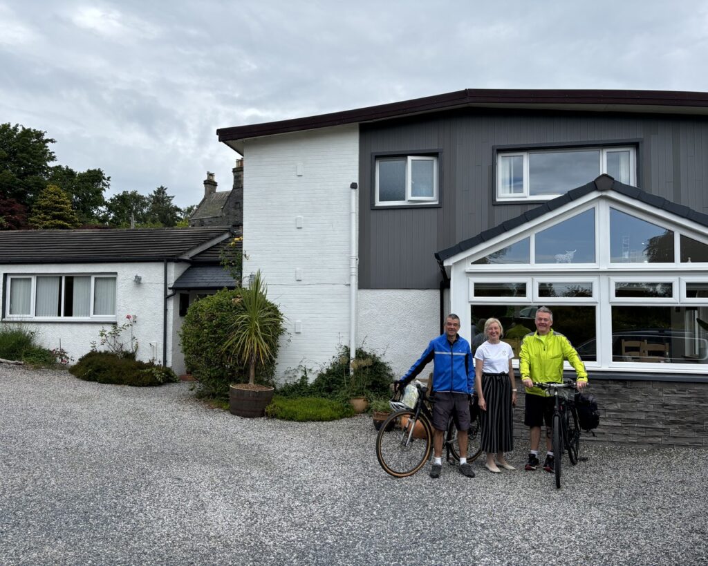 Fay with our first two cyclists staying with us whilst following the Kirkpatrick C2C Route
